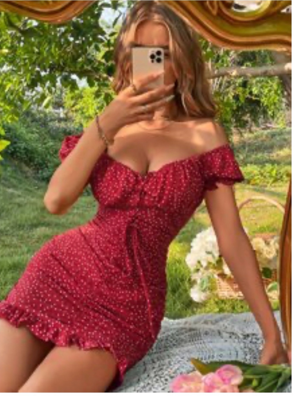 SHEIN Red One-Shoulder Floral Mini Dress